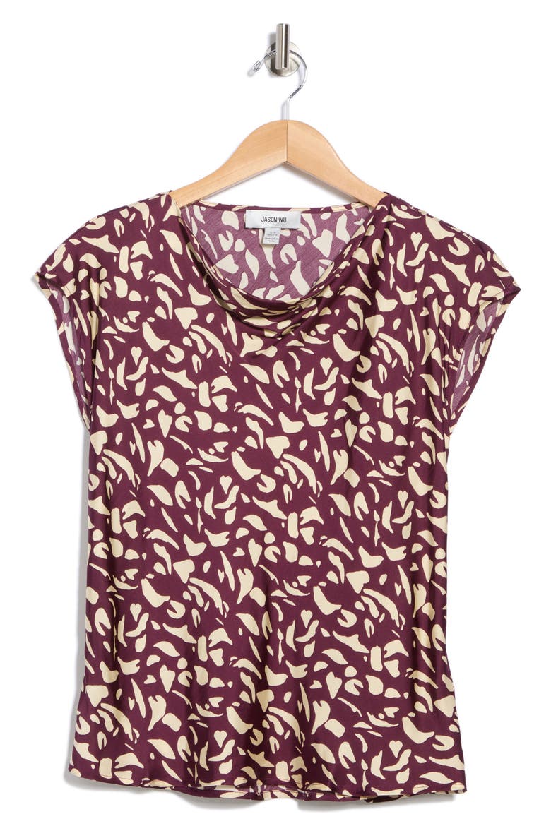 Cowl Neck Top, Alternate, color, BURGUNDY PRINT