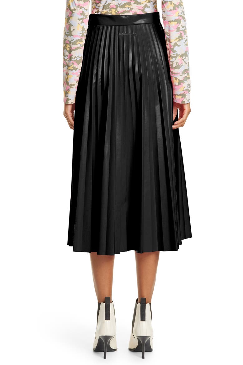 Pleated Faux Leather Midi Skirt, Alternate, color, 900 BLACK