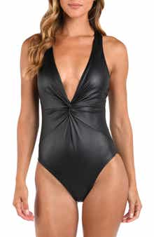 L'AGENCE Hadley Twist Front Faux Leather One-Piece Swimsuit