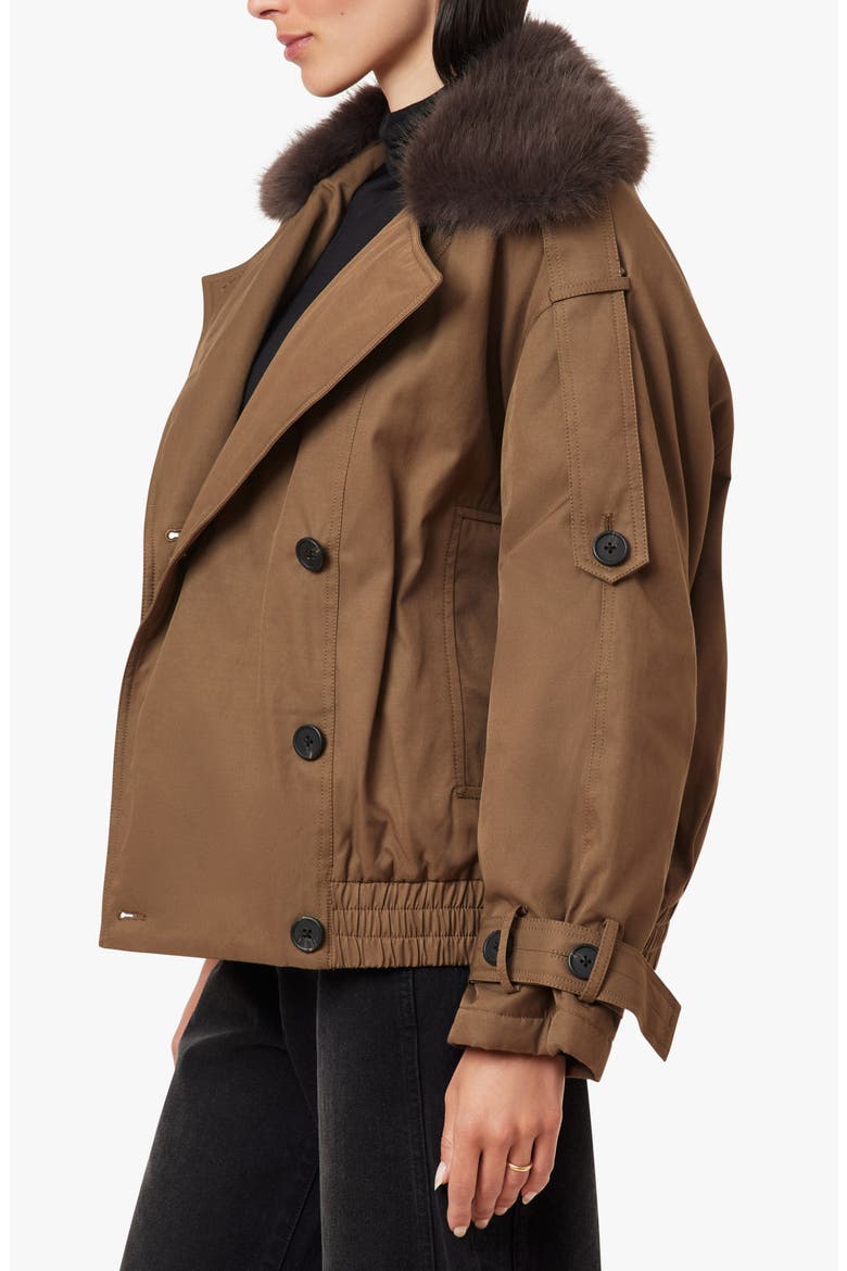 Faux Fur Collar Trench Jacket, Alternate, color, TEAK