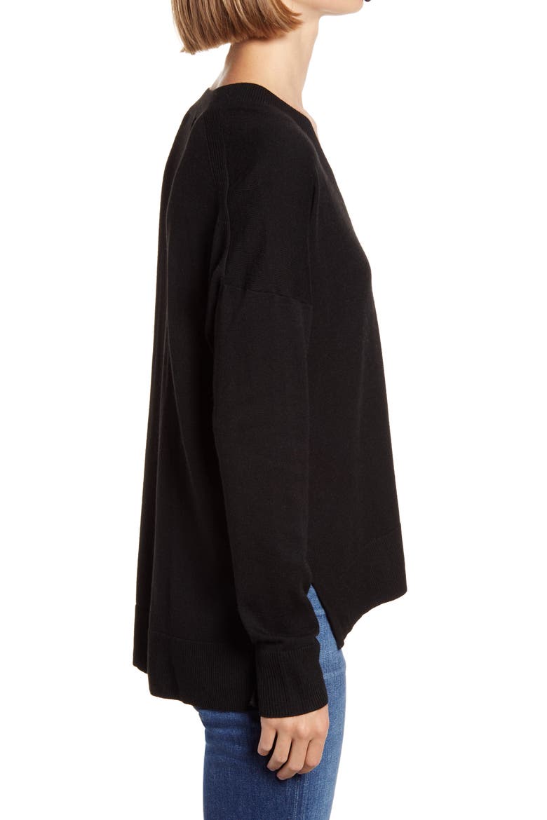 Oversize V-Neck High/Low Sweater, Alternate, color, BLACK