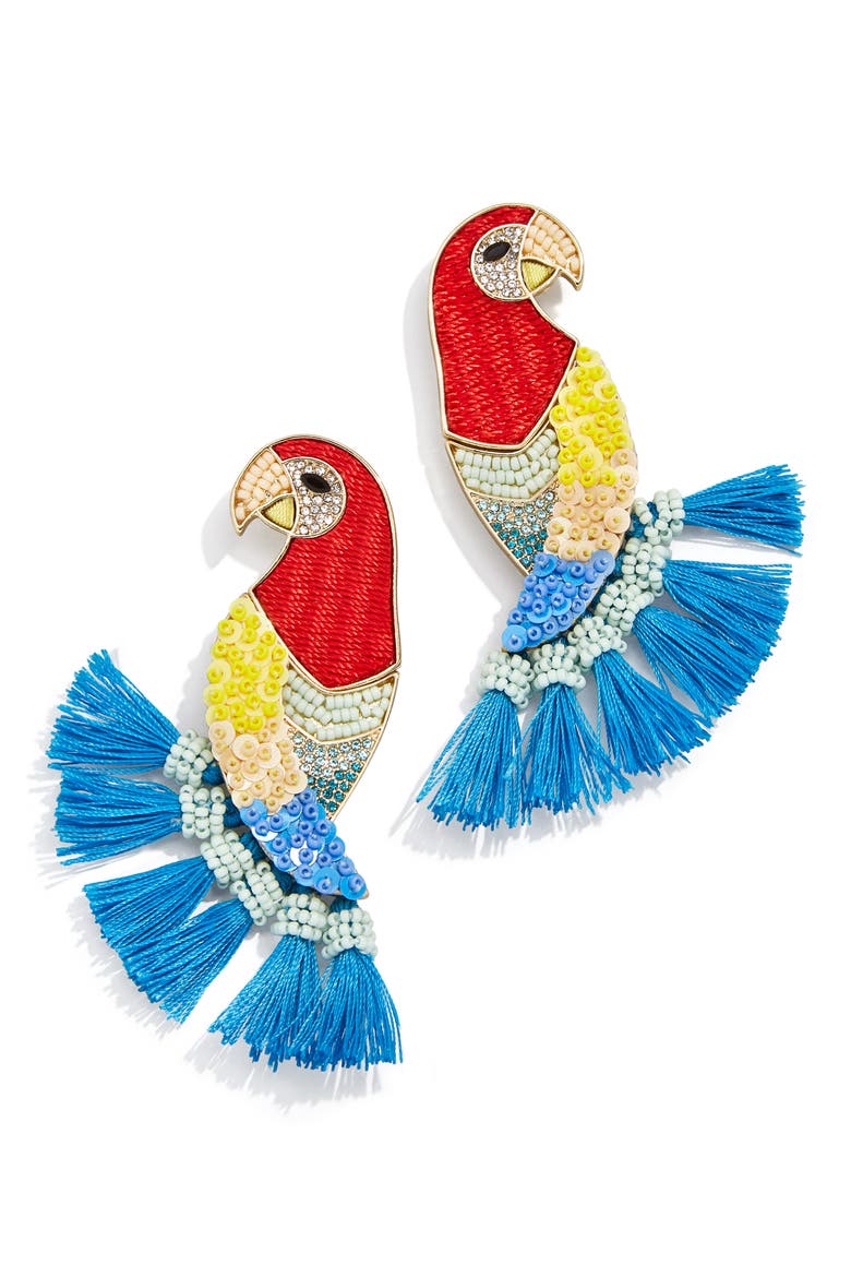 Macaw Me Beaded Statement Drop Earrings, Main, color, BLUE/ RED MULTI