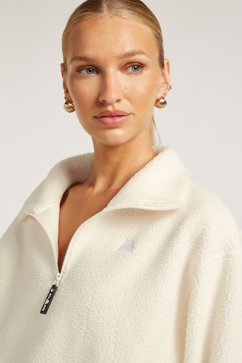 Alix Half-Zip Relaxed Cropped Fleece, Alternate, color, Cream