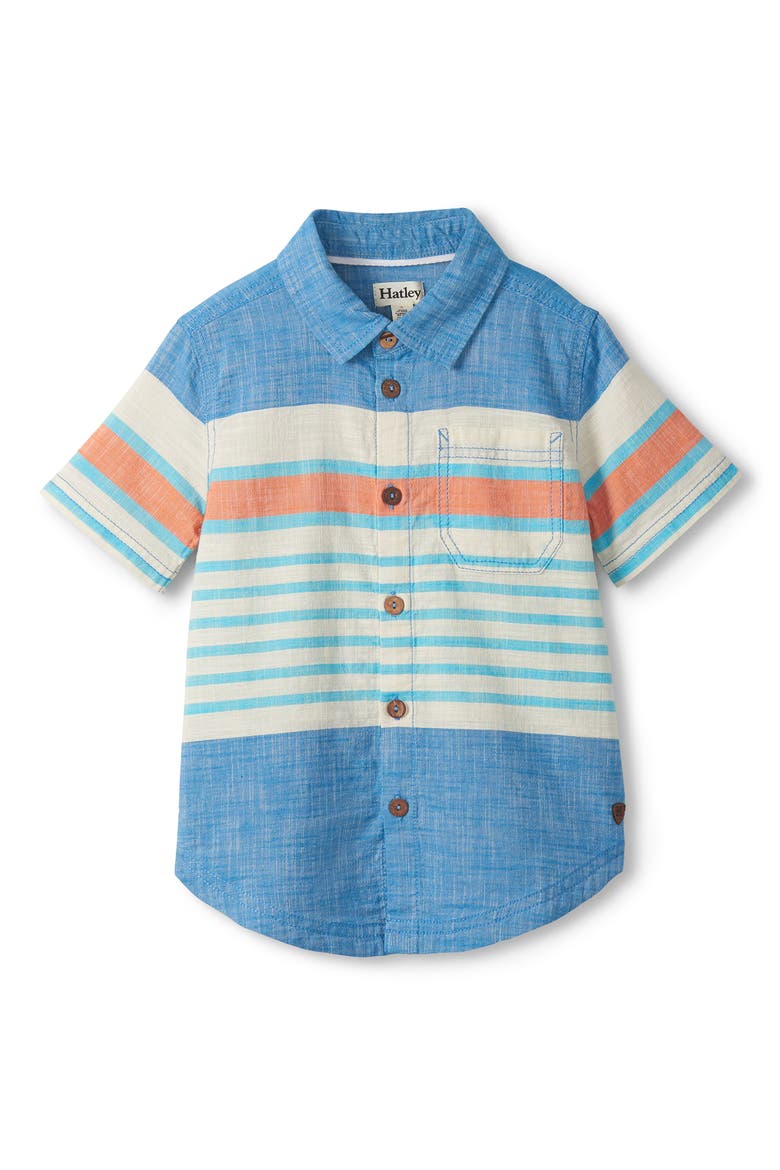 Kids' Fresh Stripes Short Sleeve Cotton Button-Up Shirt, Main, color, WHITE