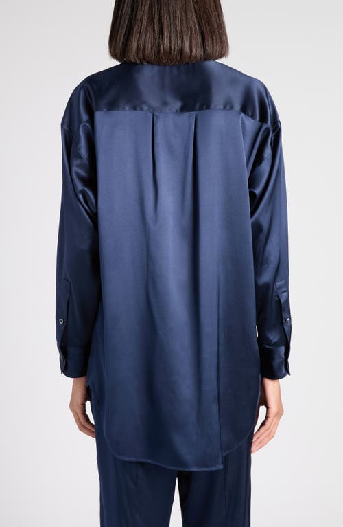 Tom Ford Relaxed Fit Stretch Silk Satin Blouse In Blue