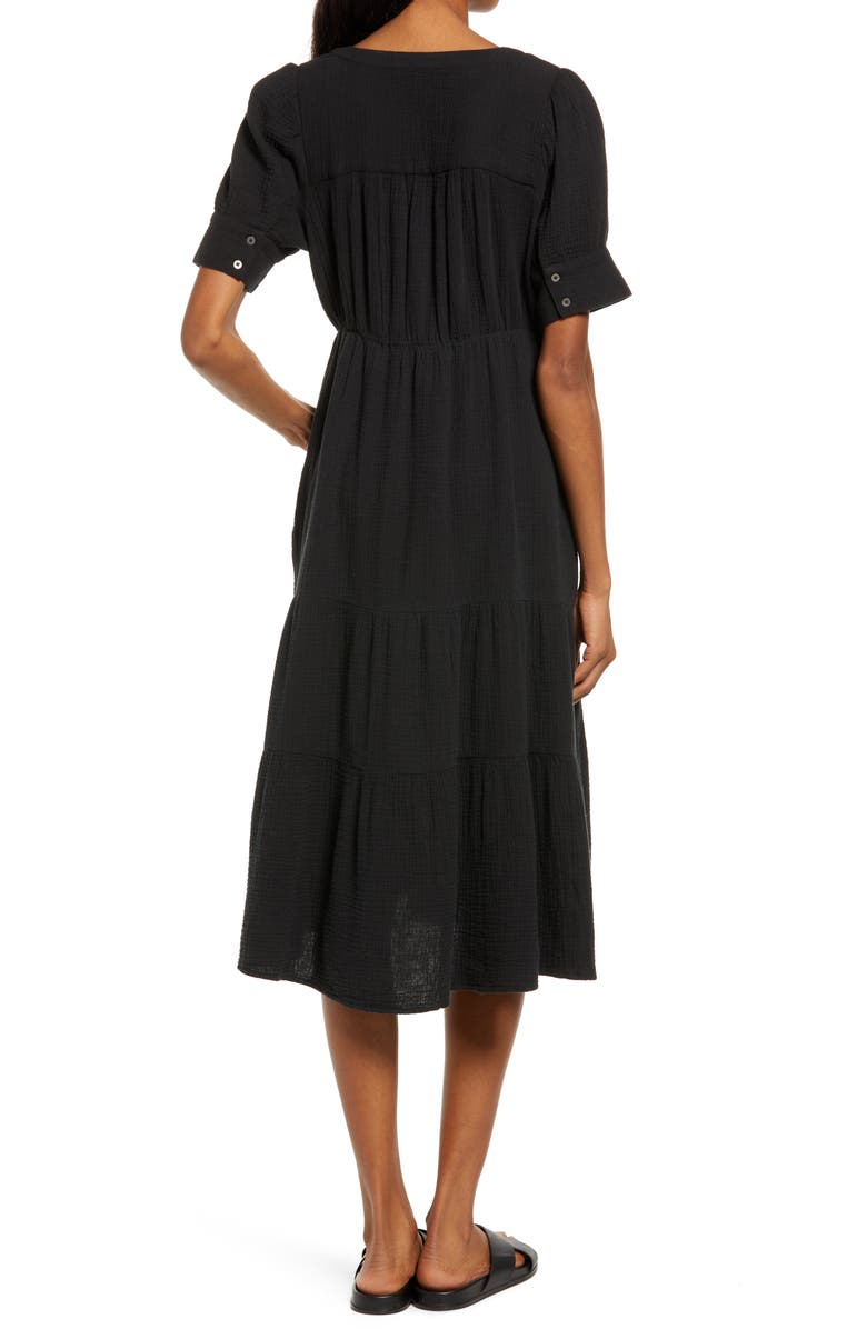 Madewell Lightspun Tiered Button Front Midi Dress, Alternate, color,