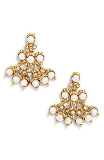 Cz By Kenneth Jay Lane Faux Pearl & Crystal Drop Earrings In Polished Gold