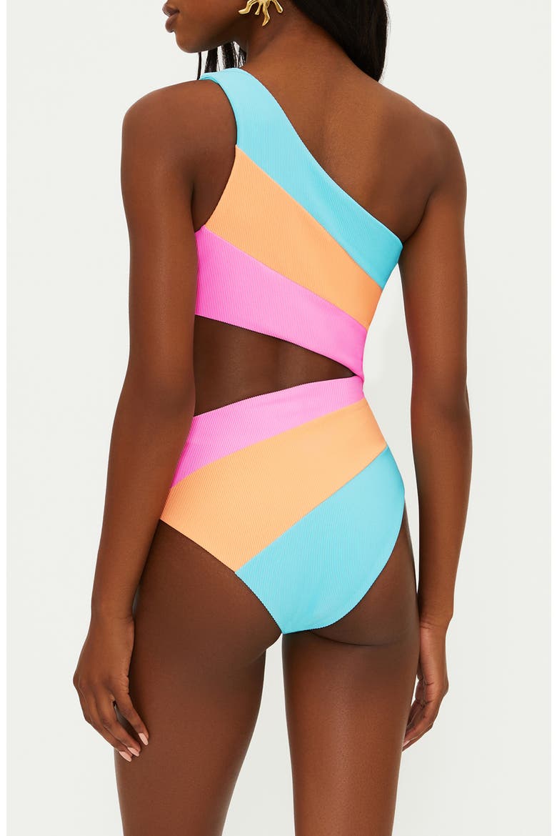 Joyce Stripe Cutout One-Shoulder One-Piece Swimsuit, Alternate, color, CRUSH COLORBLOCK