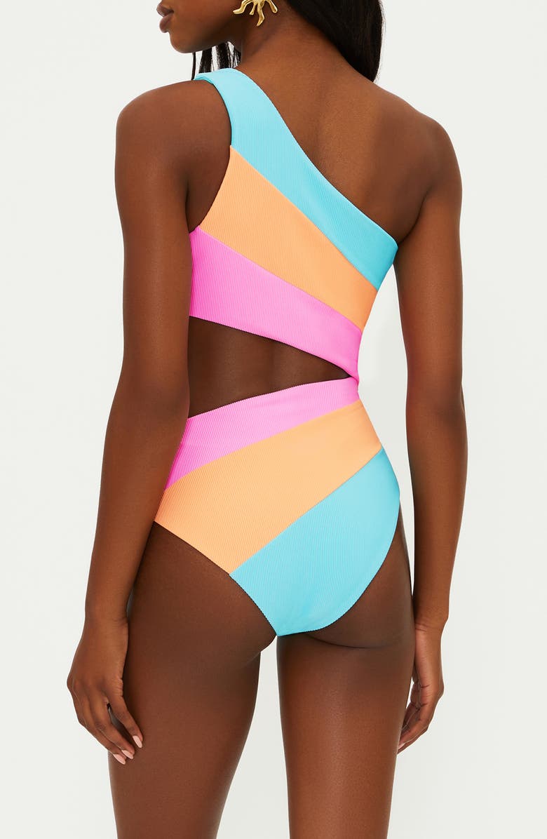 Beach Riot Joyce Stripe Cutout One-Shoulder One-Piece Swimsuit, Alternate, color, Crush Colorblock