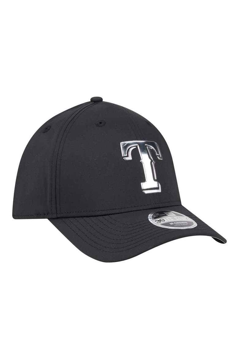 Men's New Era  Black Texas Rangers Metallic 39THIRTY M-Crown Flex Hat, Alternate, color, Black