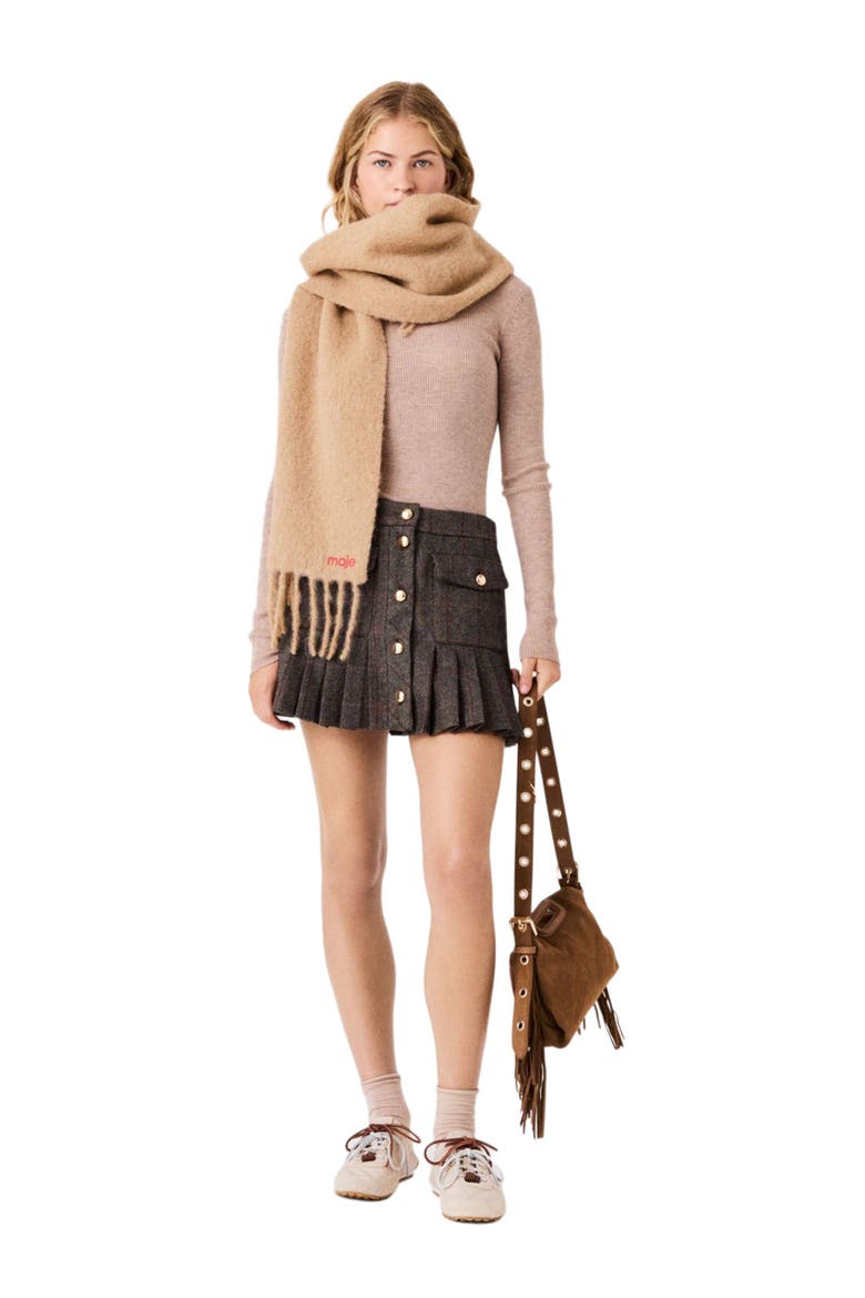 Short Checked Skirt, Main, color, Brown
