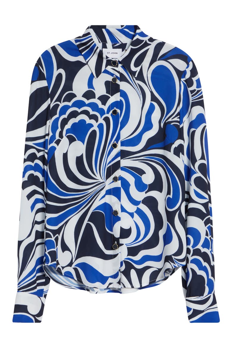 Midcentury Scroll Button-Up Shirt, Alternate, color, MIDNIGHT/ WHITE/ COBALT MULTI