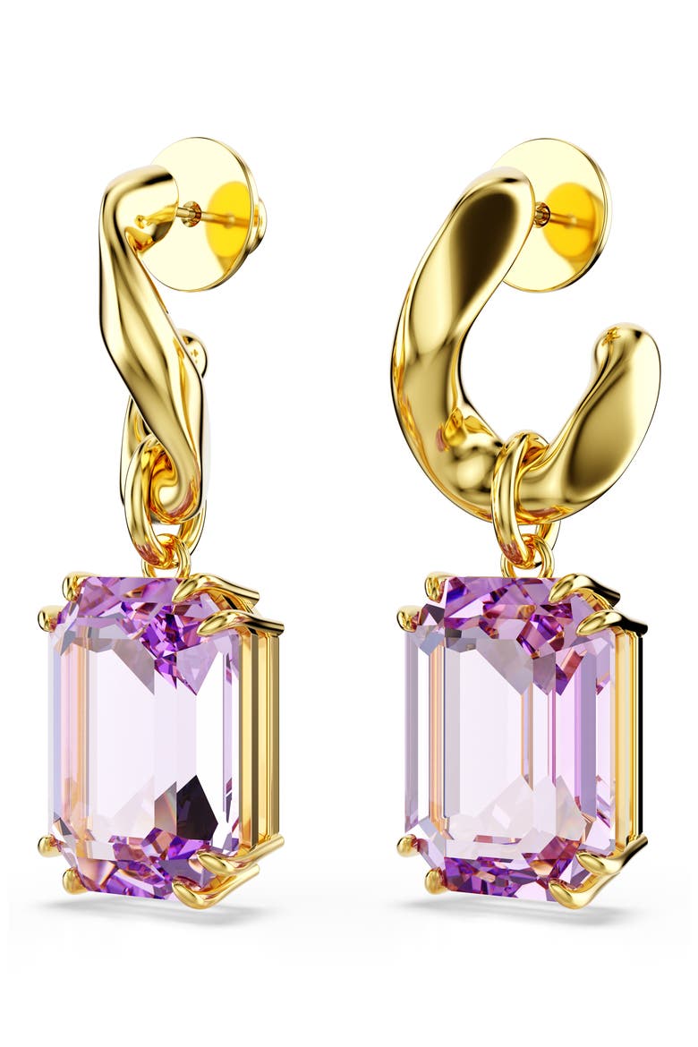 Millenia Emerald Cut Crystal Drop Earrings, Alternate, color, PURPLE