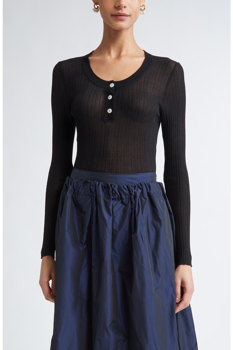 Keep Close Cotton & Silk Rib Henley, Main, color, NOIR