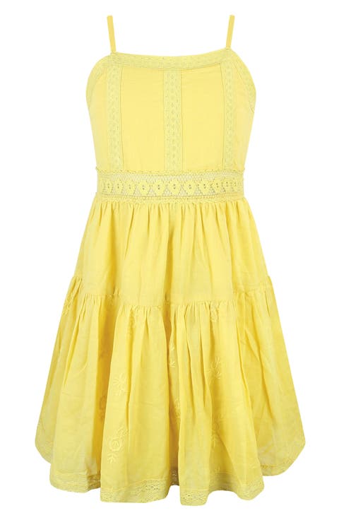Kids' Embroidered Tiered Cotton Dress