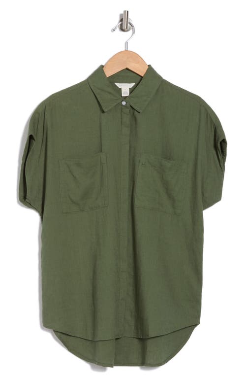 Caslon ® Double Pocket Linen Blend Camp Shirt In Green Bronze