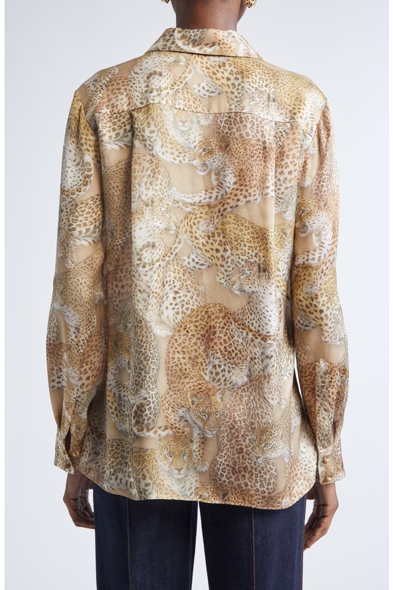 Rebellion Relaxed Silk Button-Up Shirt, Alternate, color, LATTE LEOPARD