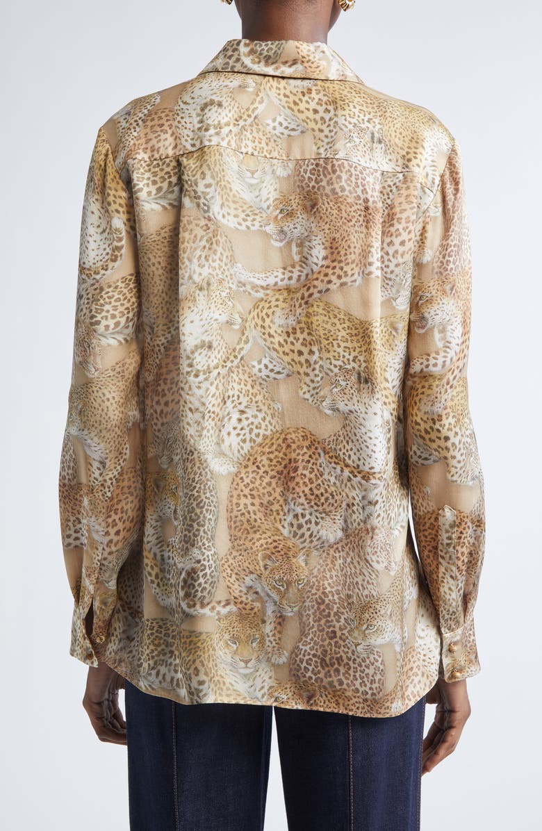 Zimmermann Rebellion Relaxed Silk Button-Up Shirt, Alternate, color, Latte Leopard