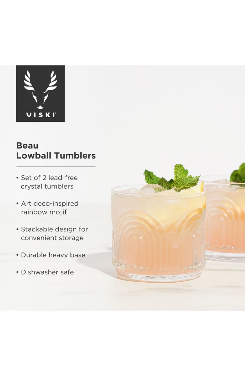Viski Deco Beau Crystal Lowball Tumblers Set of 2, Alternate, color, Clear