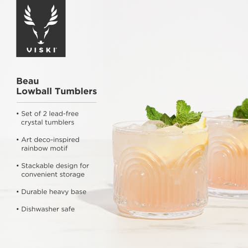 Viski Deco Beau Crystal Lowball Tumblers Set Of 2 In Clear