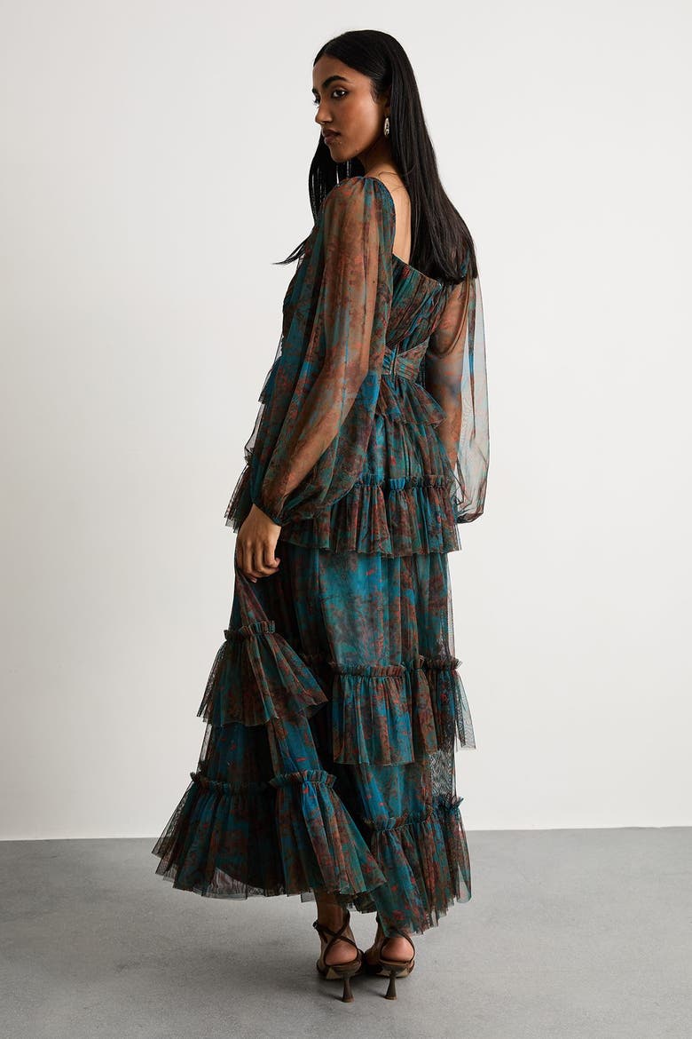 Abstract Print Cut Out Maxi Dress, Alternate, color, Blue