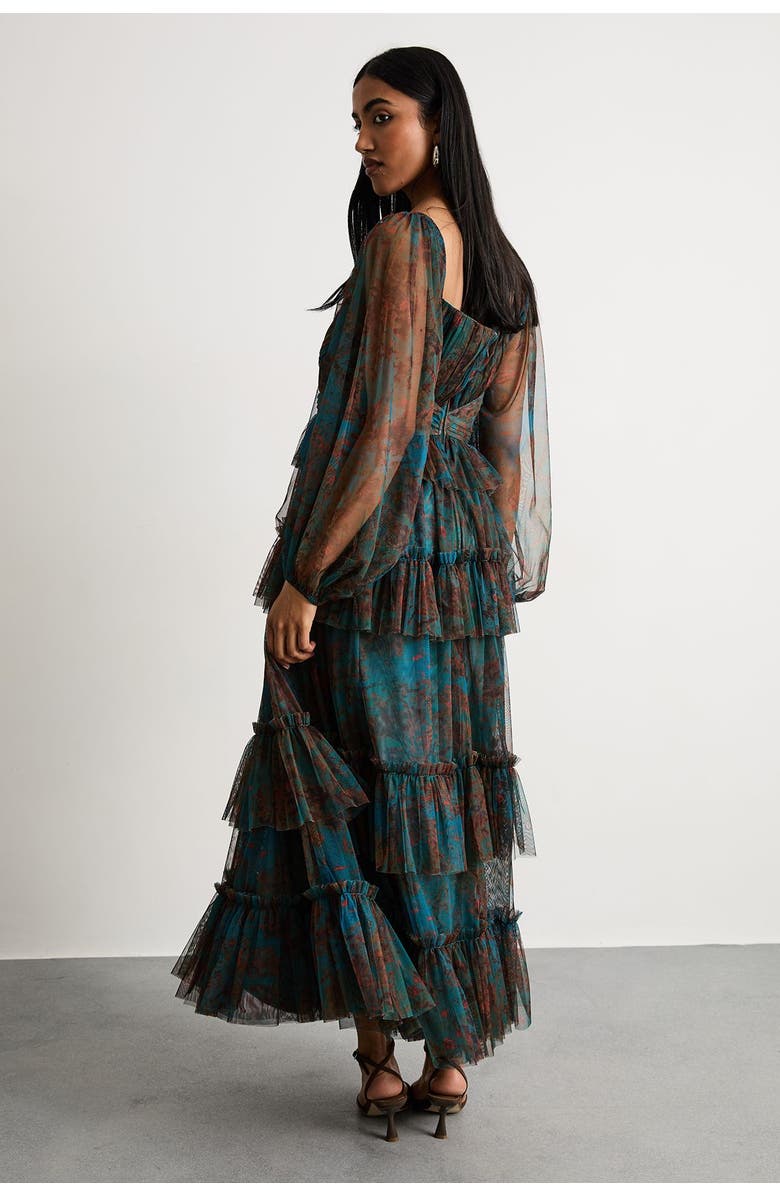 Warehouse Abstract Print Cut Out Maxi Dress, Alternate, color, Blue