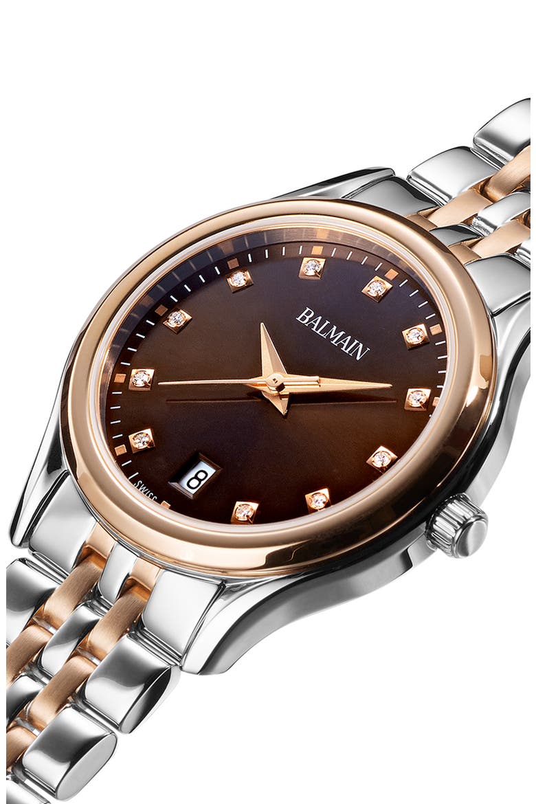 Beleganza Diamond Bracelet Watch, 27.5mm, Alternate, color, STAINLESS STEEL/ROSE GOLD