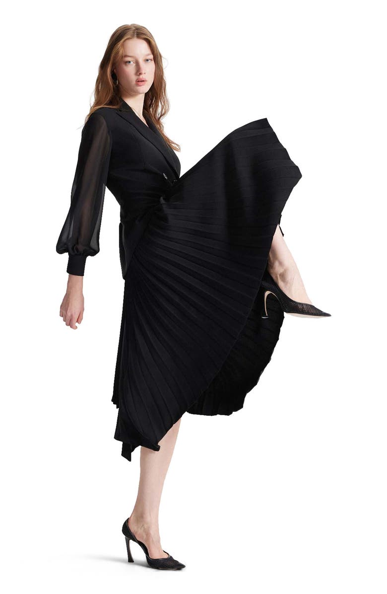 THEO The Label Atlas Crepe and Chiffon Pleated Dress, Alternate, color, Black