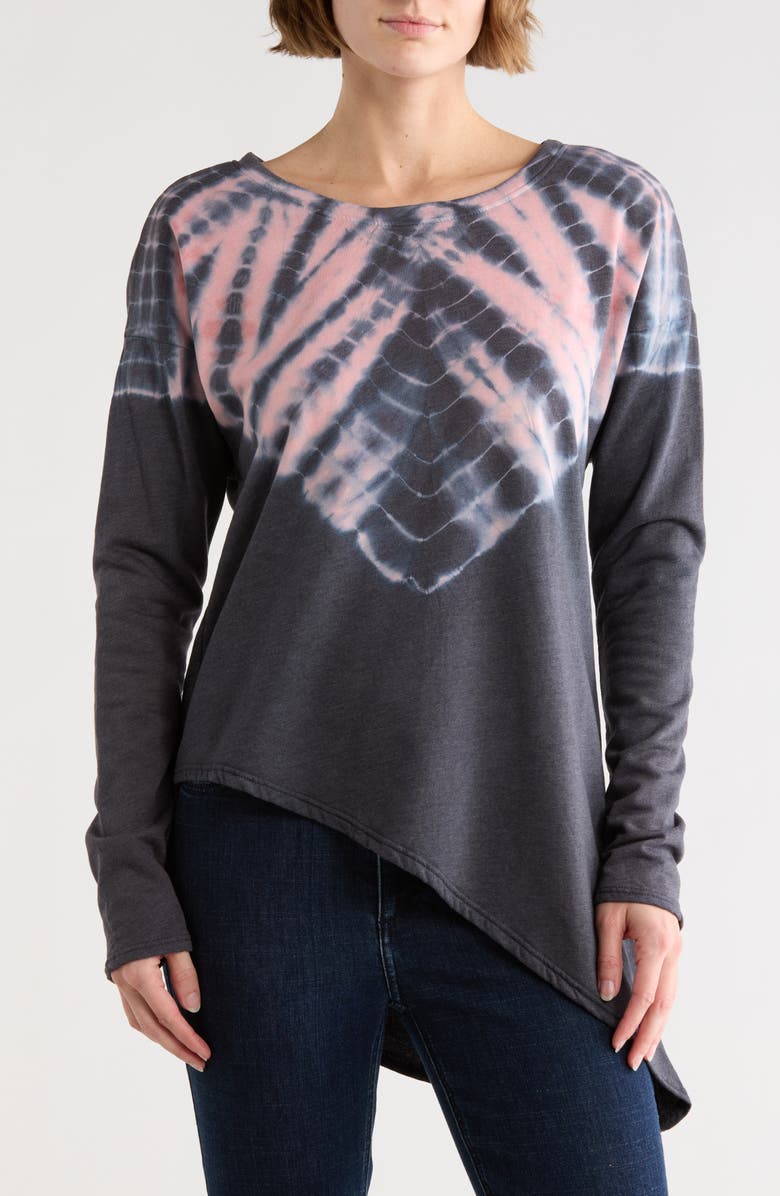 GO COUTURE Tie Dye Asymmetrical High-Low Hem Sweater, Main, color, Charcoal Print 4
