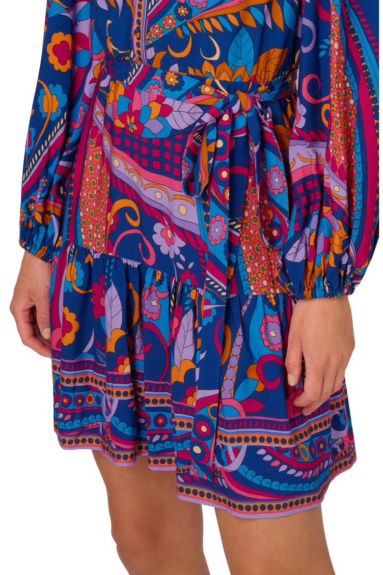 Print Tie Waist Long Sleeve Dress, Alternate, color, BLUE MULTI