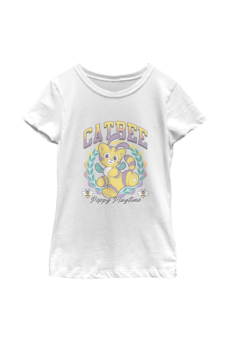 Girl's Poppy Playtime Varsity Catbee  Graphic T-Shirt, Main, color, White
