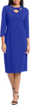 London Times Twist Neck Scuba Crepe Dress