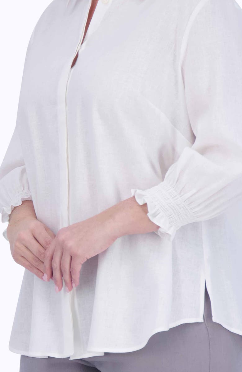 Foxcroft Olivia Bracelet Sleeve Hidden Placket Linen Blend Top, Alternate, color,