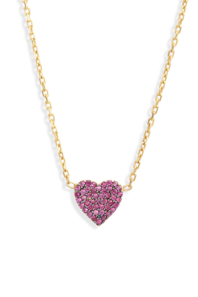 Mini Pavé Heart Pendant Necklace, Main, color, GOLD/ PINK