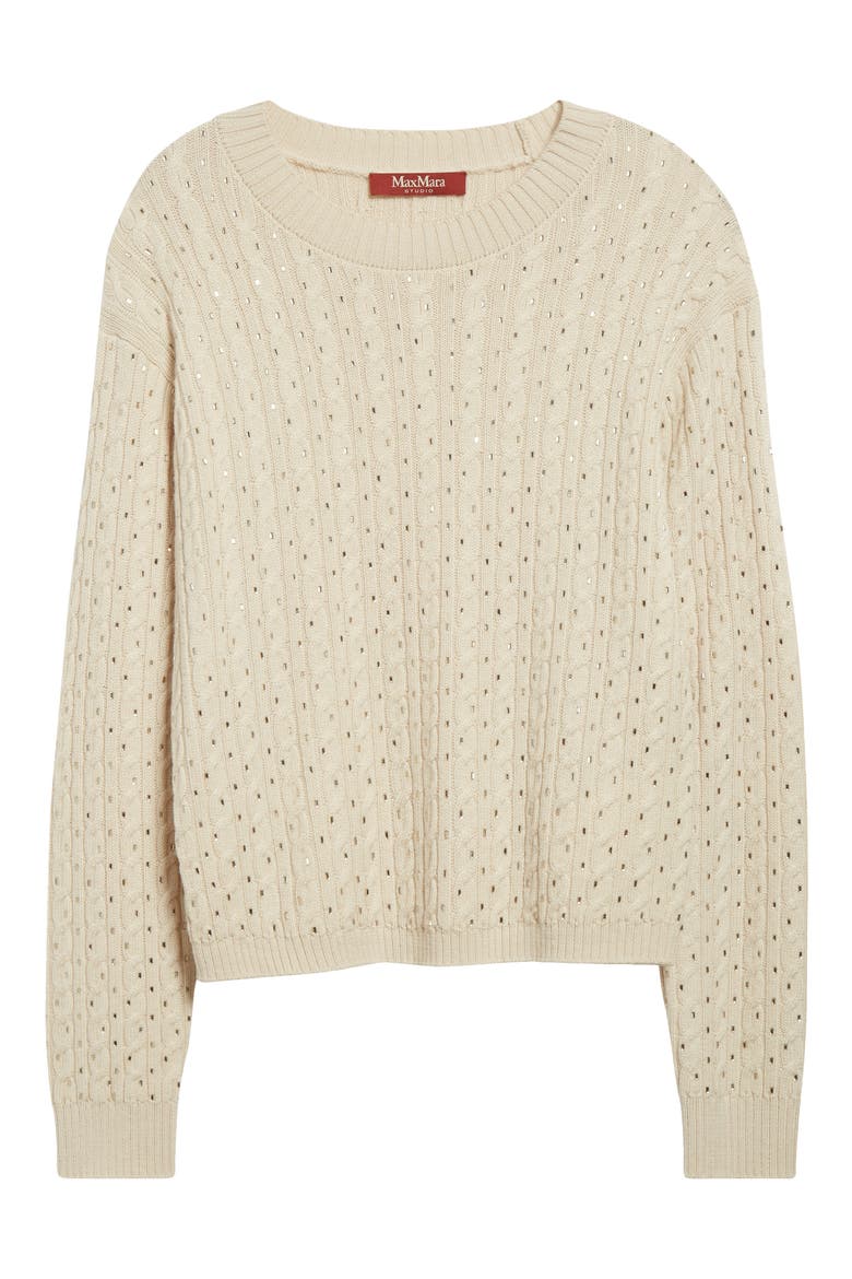 Ussuri Embellished Cable Wool Sweater, Alternate, color, BEIGE