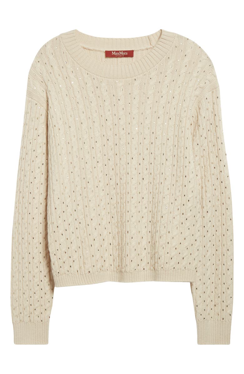Max Mara Studio Ussuri Embellished Cable Wool Sweater, Alternate, color, Beige