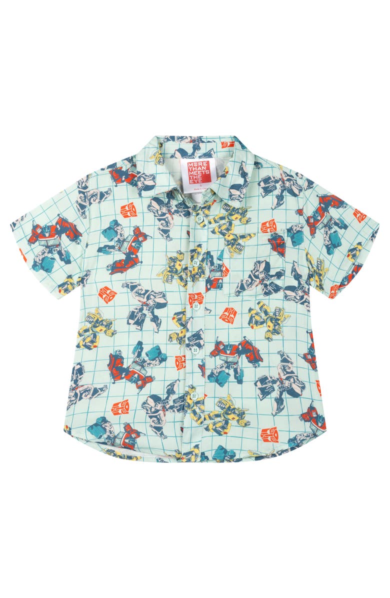 Transformers Short Sleeve Button-Down Shirt, Main, color, Transformers Blue