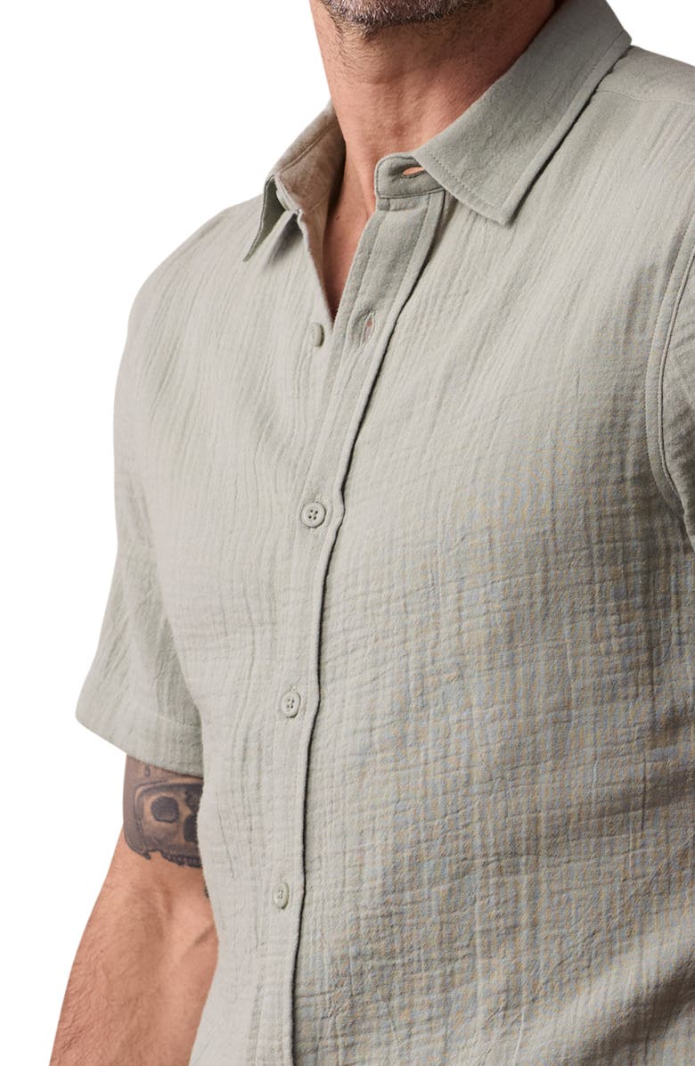 The Normal Brand Kalo Cotton Gauze Short Sleeve Button-Up Shirt, Alternate, color, Juniper