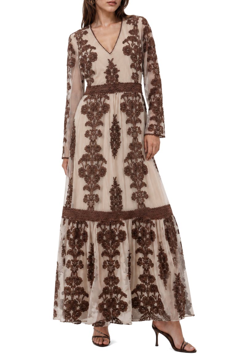 Anastasia Embroidered Maxi Dress, Main, color, IVORY/ CHOCOLATE