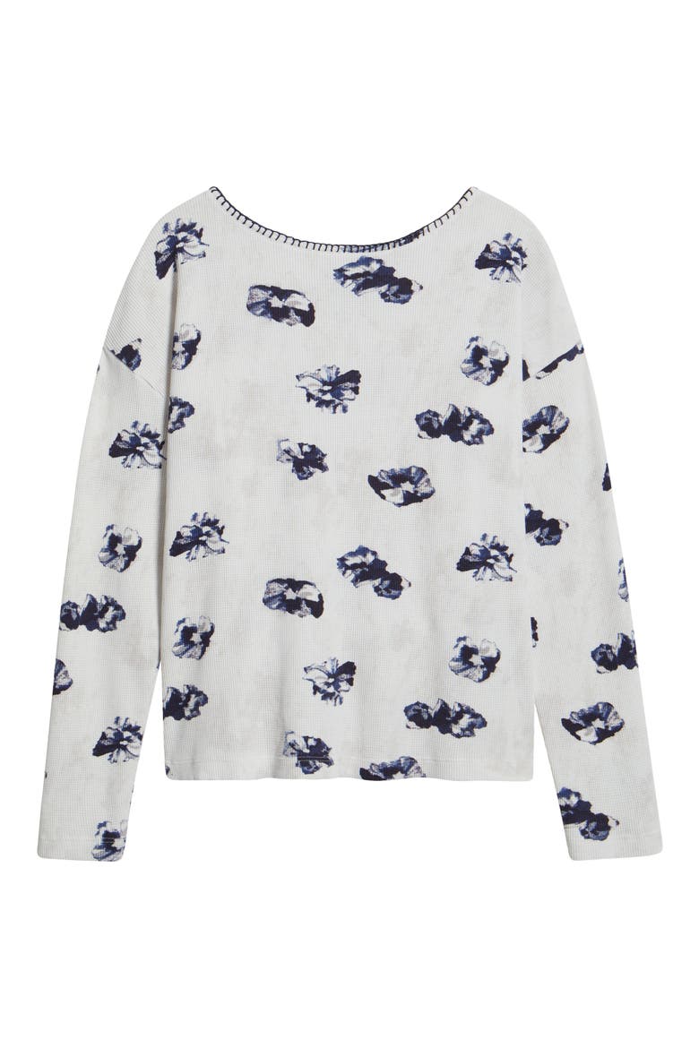 Stamped Floral Long Sleeve Waffle Knit Top, Alternate, color, CREAM/ GREY MULTI