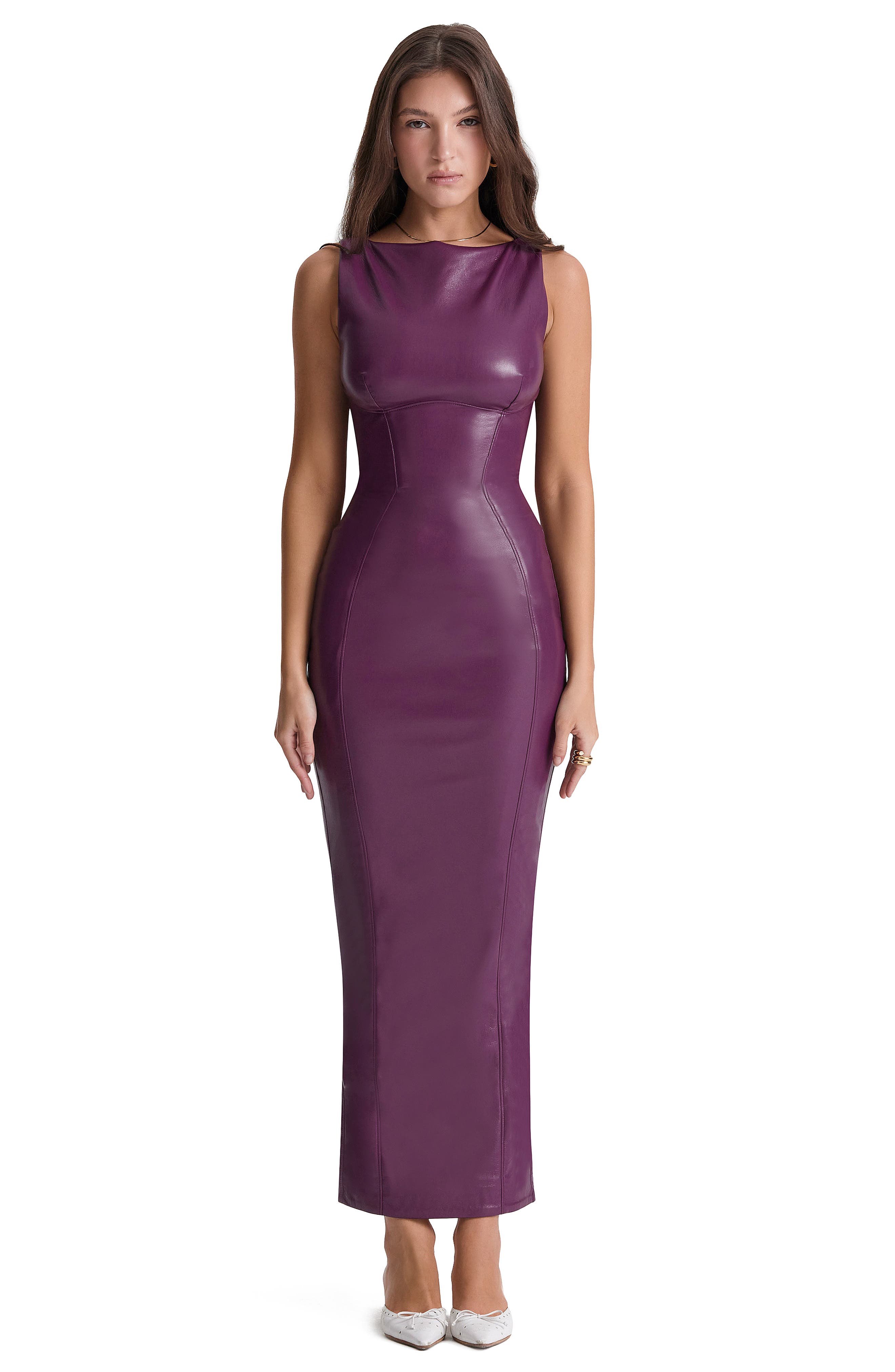 plum leather dress Faux Leather Sheath Dress (Women)