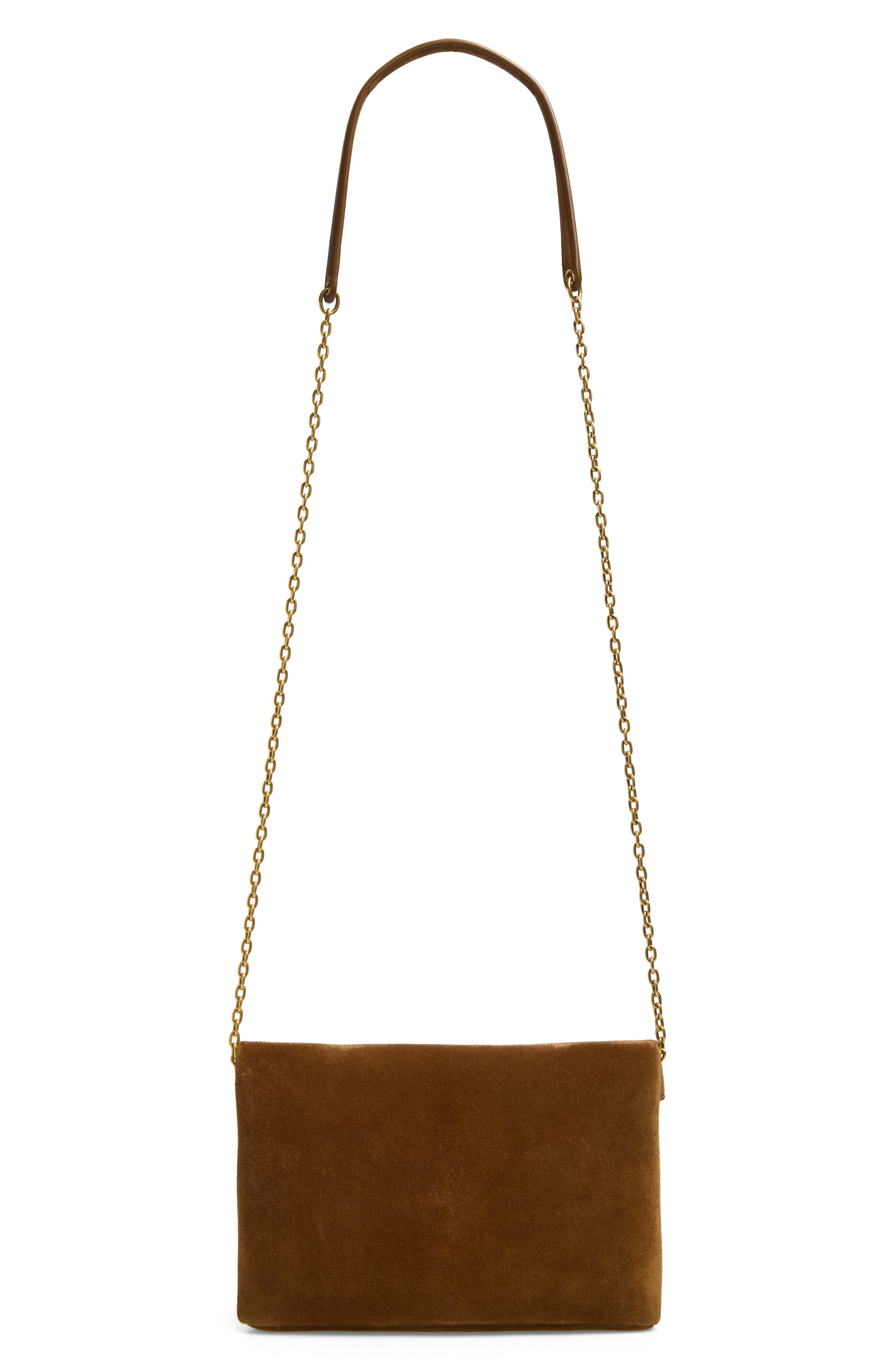Small Cassandre Suede Crossbody Bag, Alternate, color, CARAMEL COGNAC