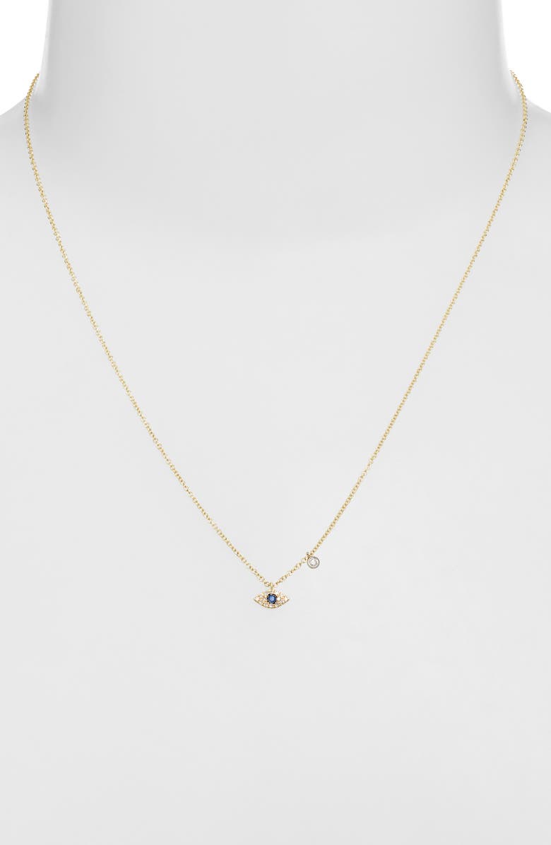 Meira T Evil Eye Diamond & Sapphire Pendant Necklace, Alternate, color, Yellow
