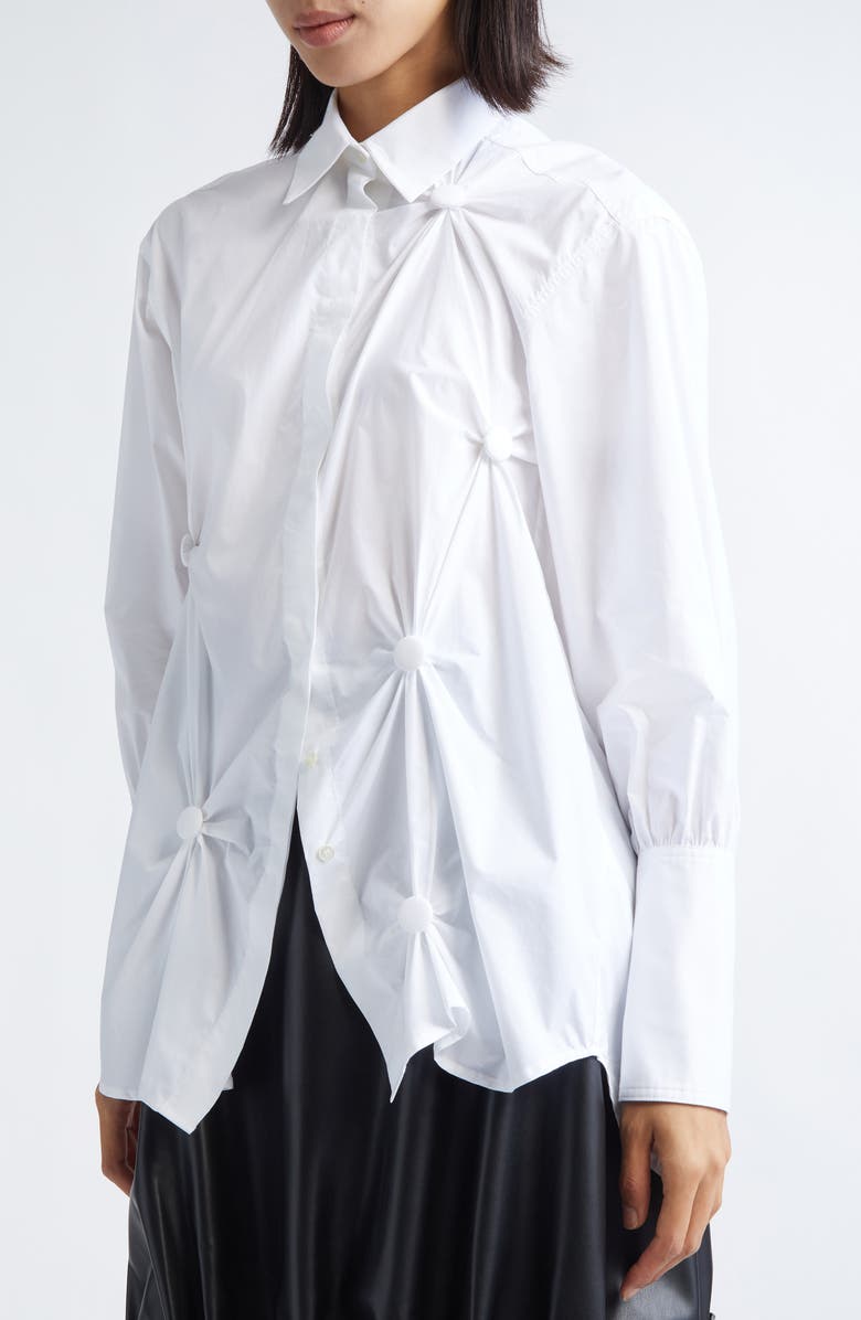 renaissance renaissance Karma Scrunched Cotton Poplin Button-Up Shirt, Alternate, color, White