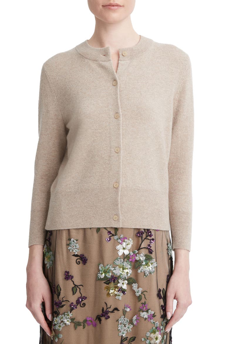Three Quarter Sleeve Wool & Cashmere Cardigan, Main, color, HEATHER HAZEL CREAM