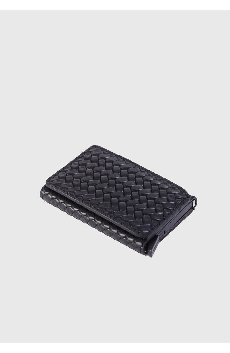 Furniq UK Genuine Leather Weave Pattern Card Holder, Alternate, color, Black