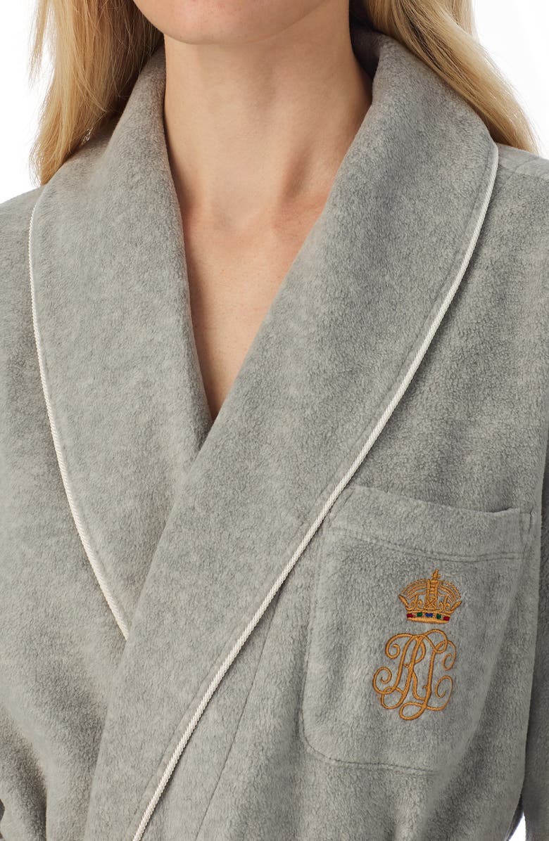 Lauren Ralph Lauren Monogram Fleece Robe, Alternate, color, Grey Heather