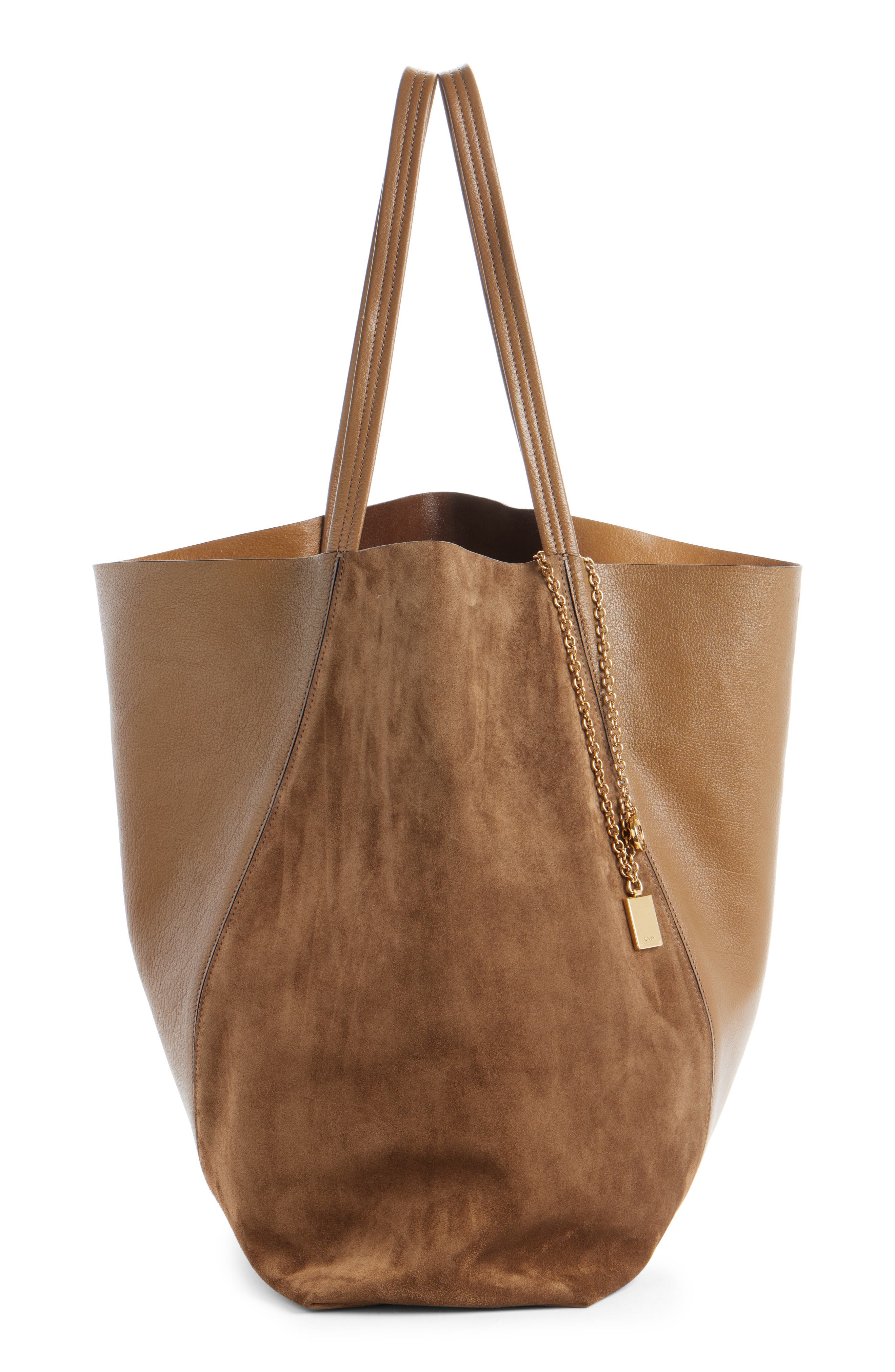 Chloé Medium Spin Leather & Suede Tote, Alternate, color, Dark Khaki