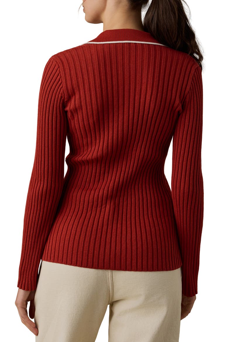 Sunwashed Organic Cotton Ribbed Cardigan, Alternate, color, RED OCHRE