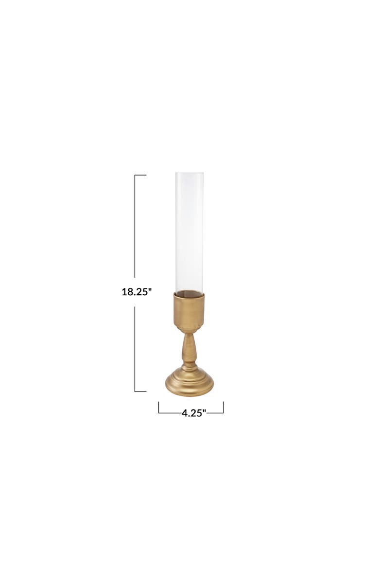 Iron Taper Candle Holders with Glass Hurricanes, Set of Two, Alternate, color, Gold